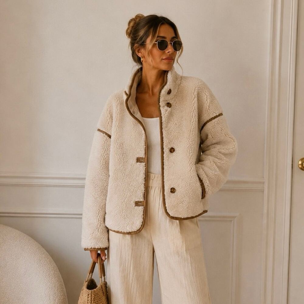 Old Navy Sherpa Fleece Jacket Women’s XXL Cream Button Front Cozy Teddy Coat - Picture 1 of 11